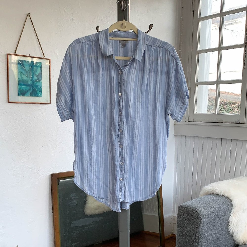 aerie light blue, button down, lounge shirt